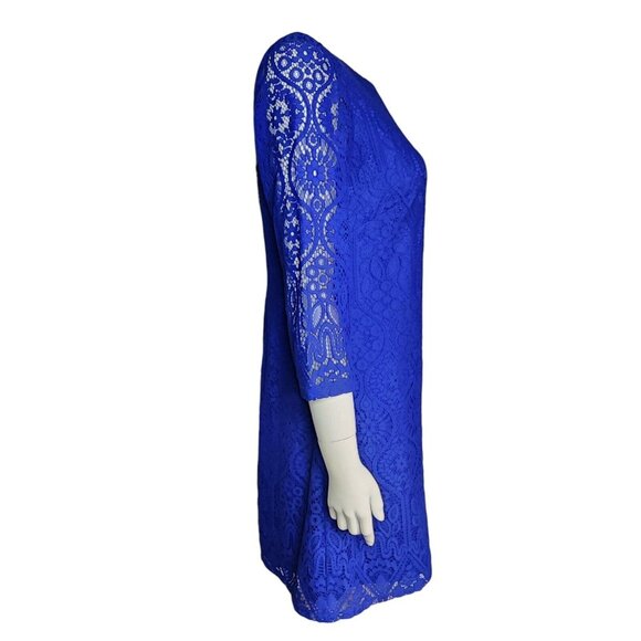 JESSICA HOWARD Solid All Blue Lace Overlay Zip Back Dress Womens Size 10P - Picture 3 of 7
